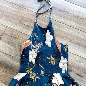 Patrons Of Peace Halter Top Green Tropical Floral Print Peplum Women's Small NWT